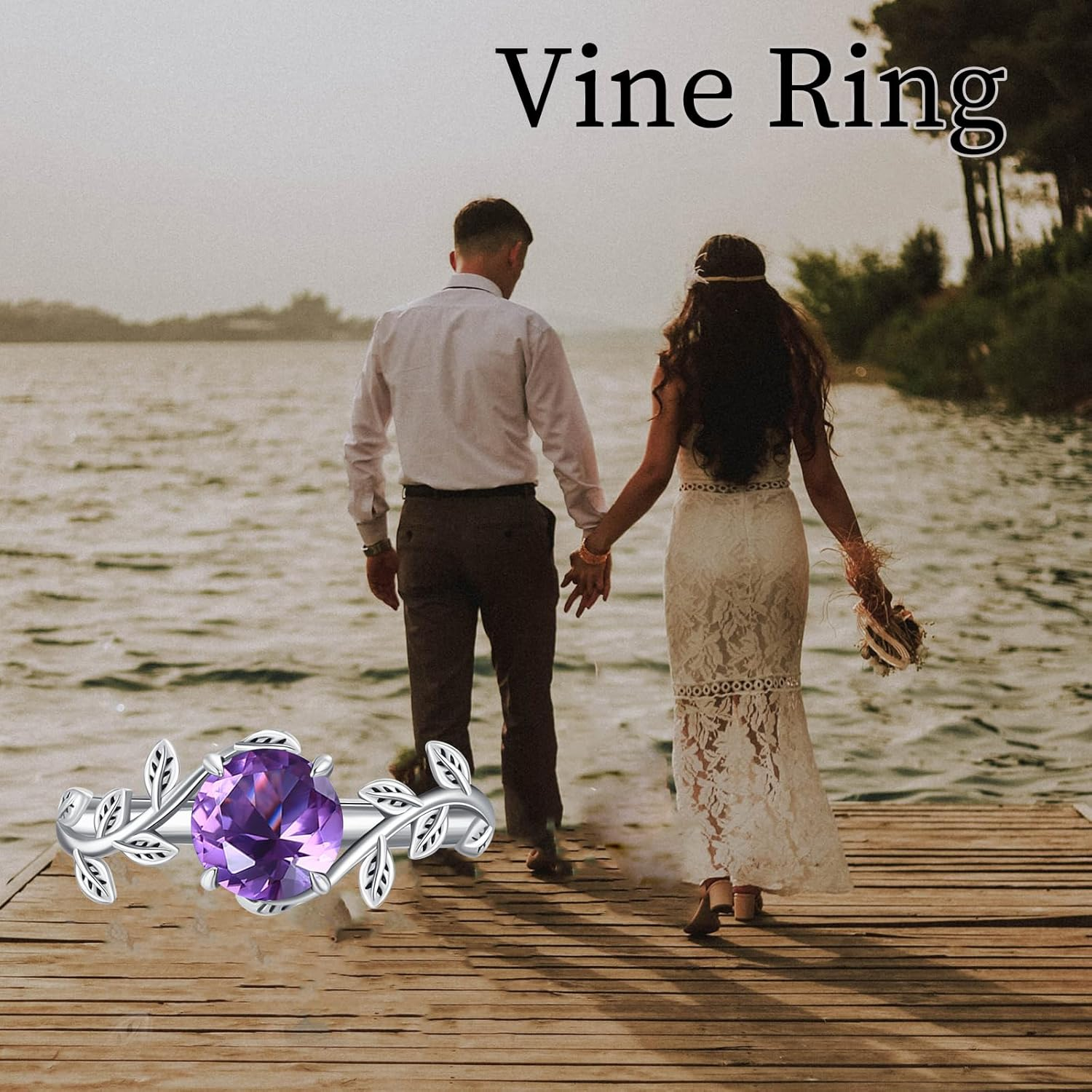 10K White Gold Round Cut Ivy & Custom Engagement Ring Gemstone Ring