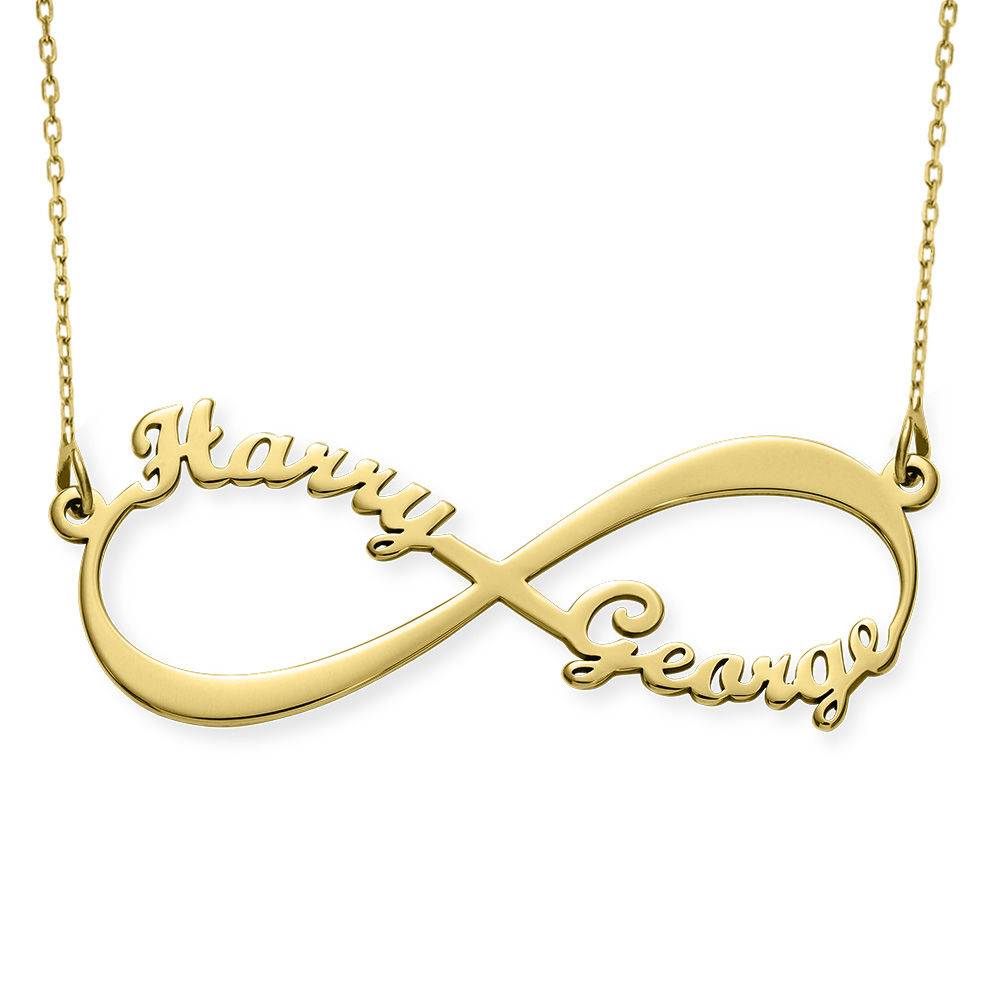 Unique Gifts for Mom - 10K Yellow Gold Infinity Name Necklace - Mothers Necklace With Children's Names