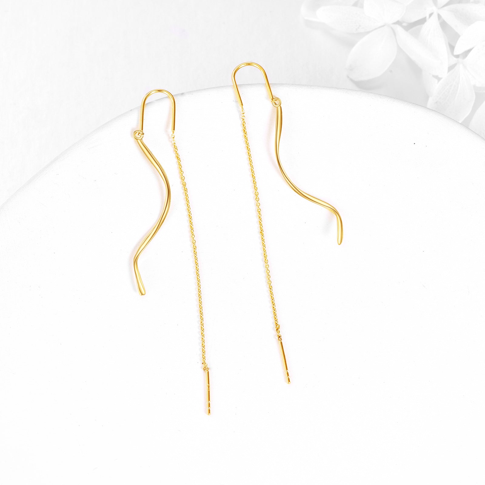 10K Yellow Gold Pull Through Threader Tassel Drop Earrings