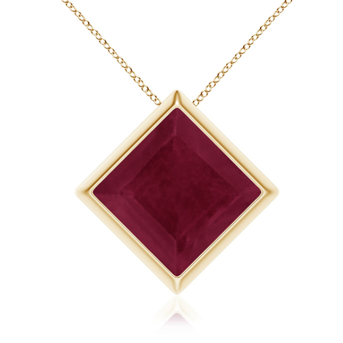 4.6 CTW Bezel-Set Square Lab-Grown Ruby Solitaire Pendant in 14K Yellow Gold