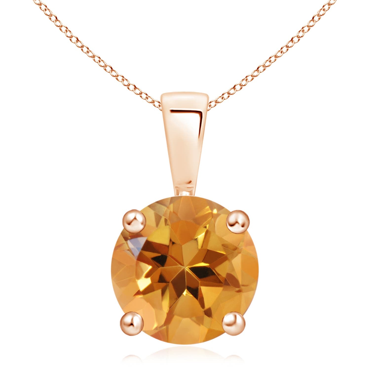 0.7 CTW Flat Prong-Set Solitaire Citrine Triangular Pendant in 14K Rose Gold
