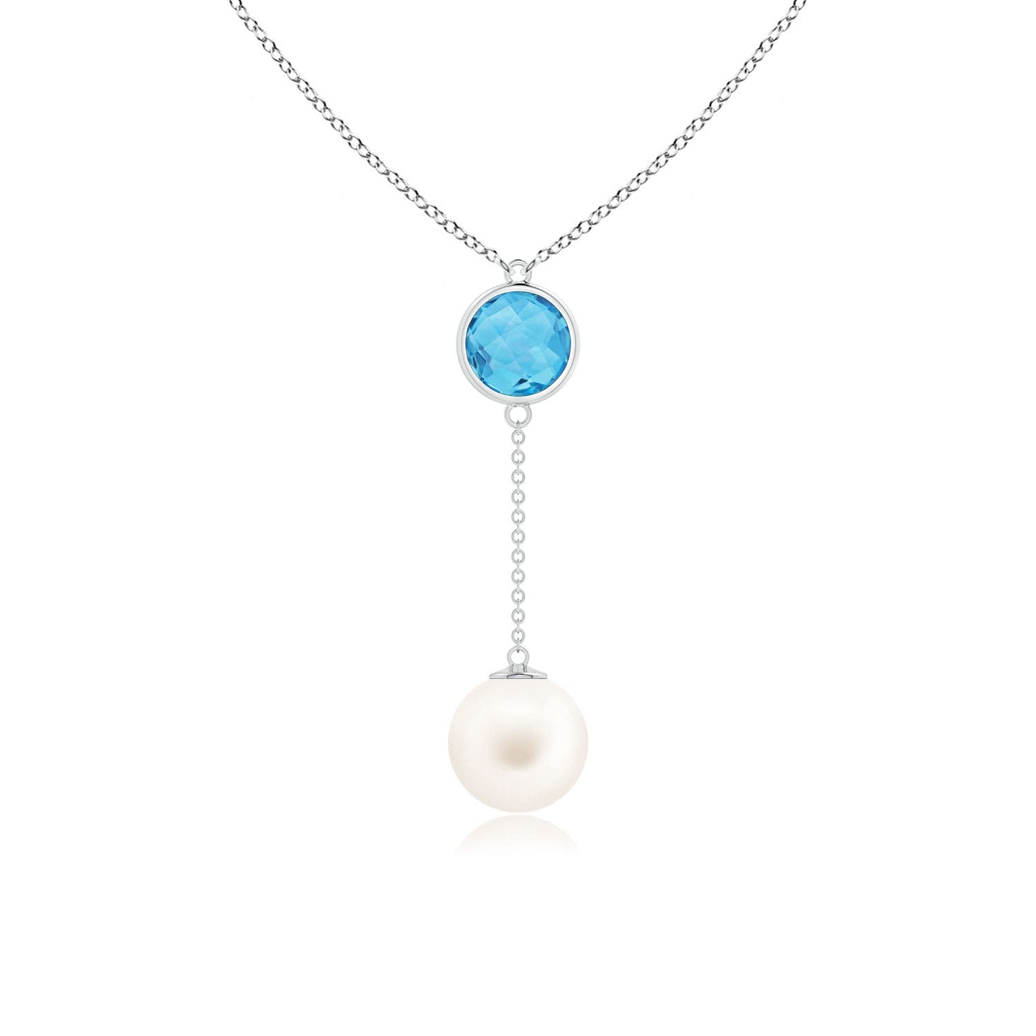 10 MM Freshwater Pearl & Swiss Blue Topaz Lariat Necklace in 18K White Gold