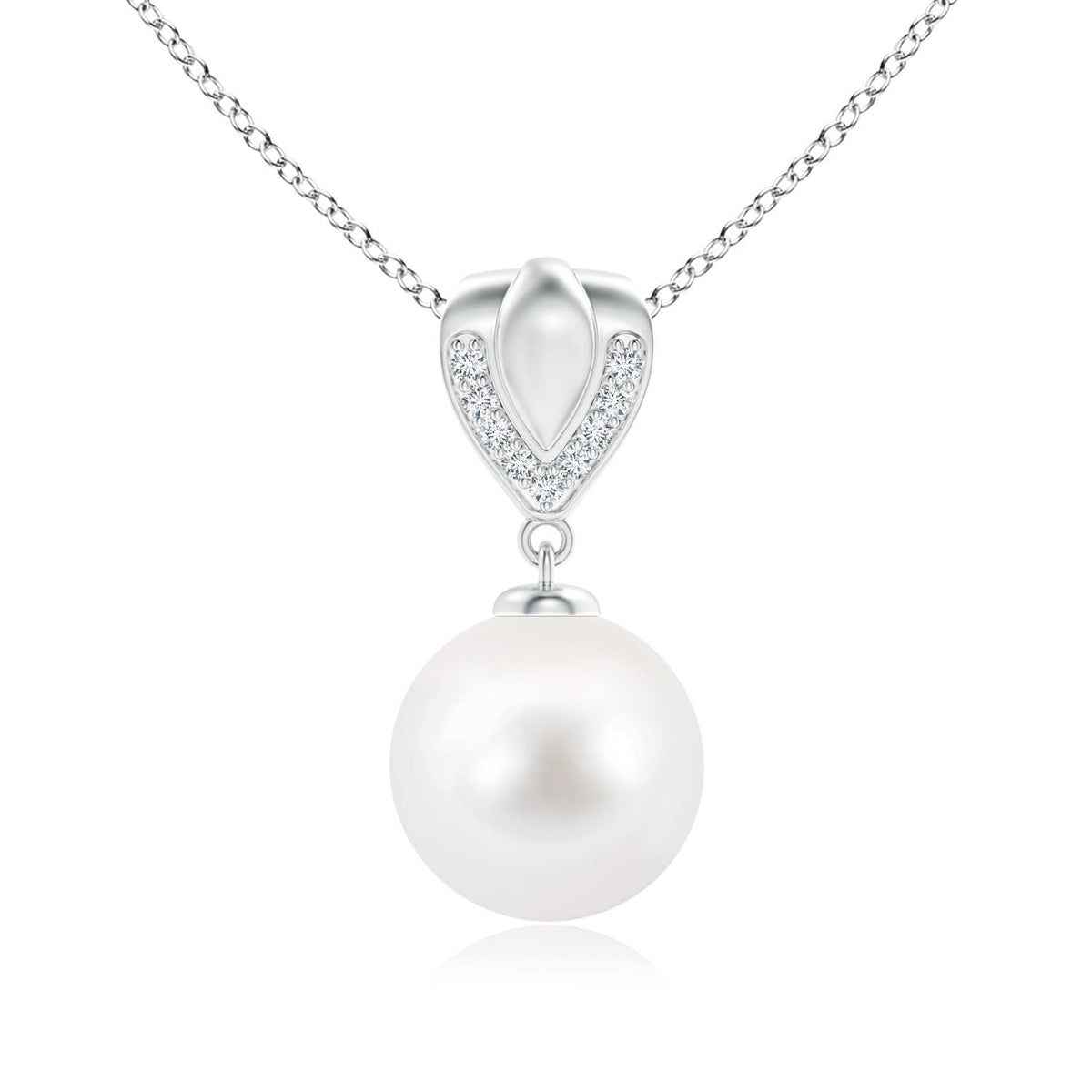 8 MM Freshwater Pearl Horseshoe Pendant with Diamonds in 18K White Gold
