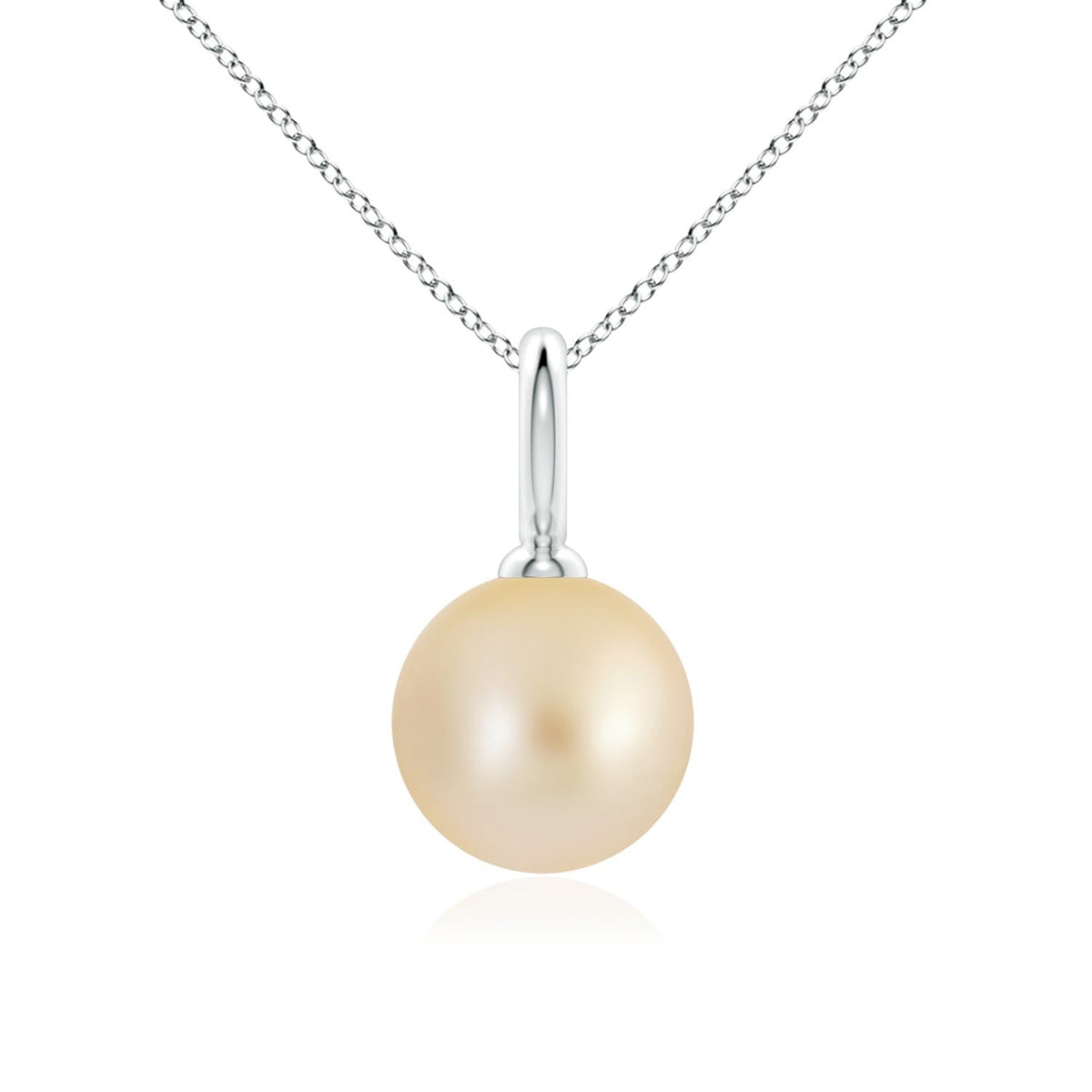 10 MM Classic Golden South Sea Pearl Solitaire Pendant in 18K White Gold