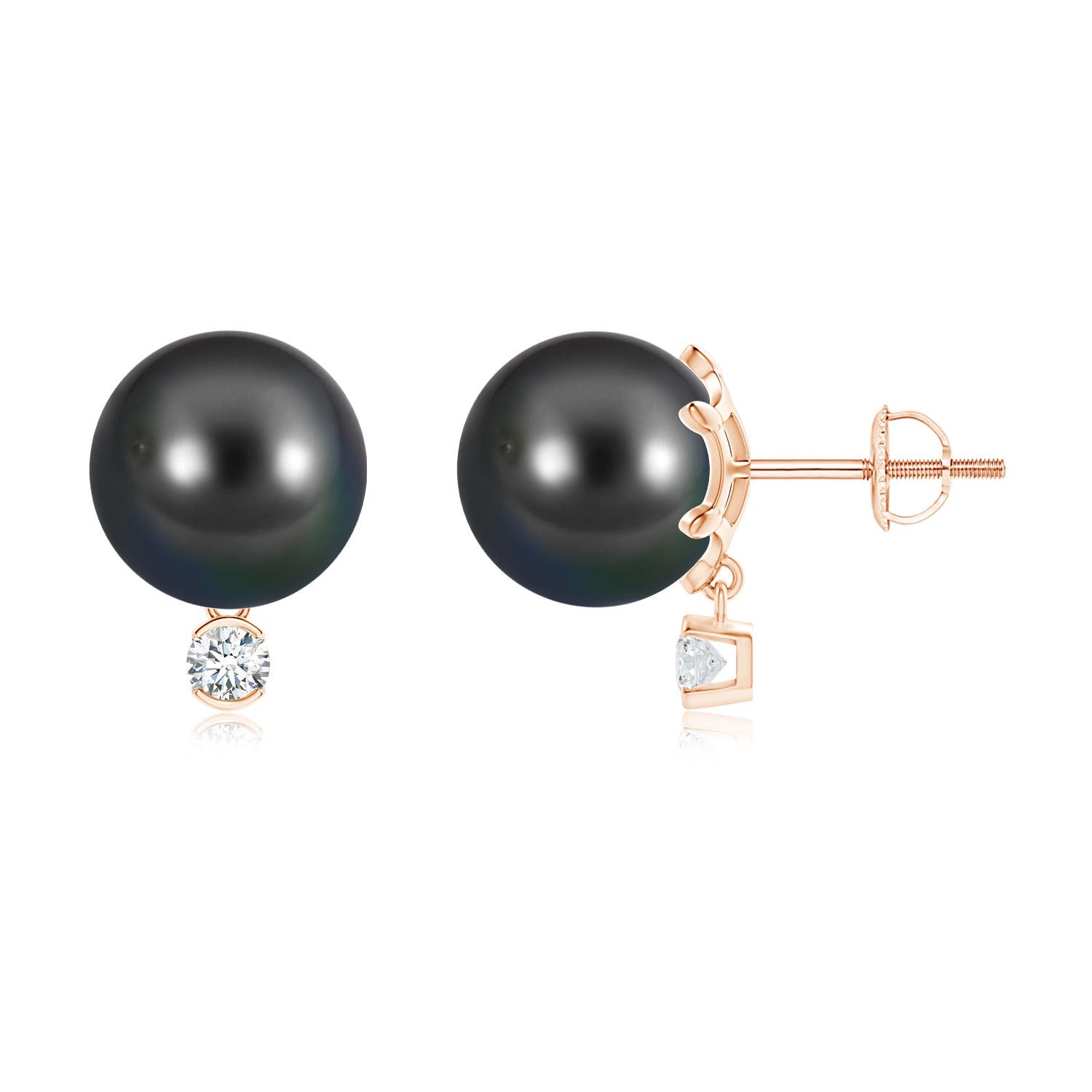 9 MM Tahitian Pearl Flower Stud Earrings in 18K Rose Gold