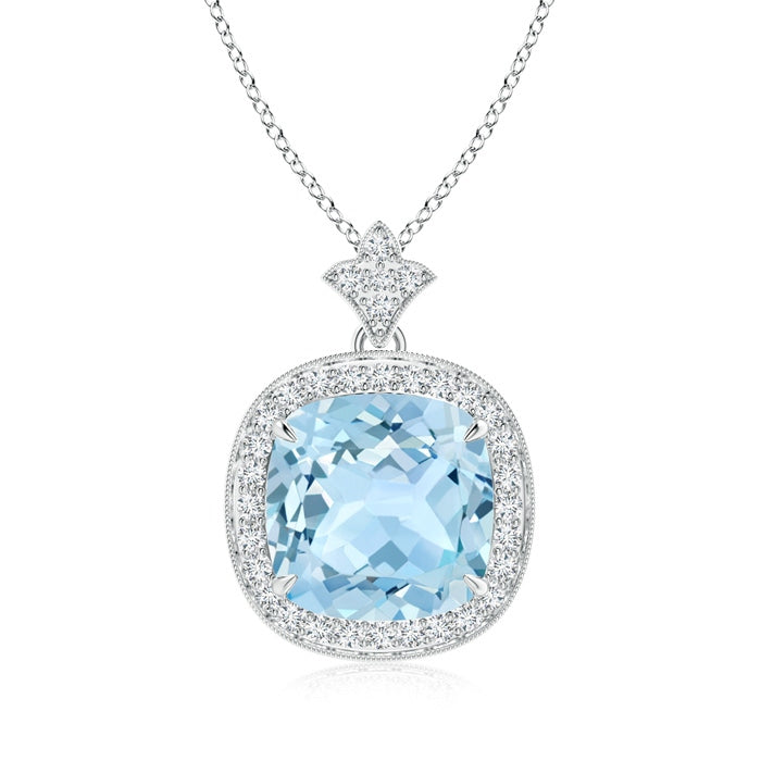Vintage Inspired Cushion Aquamarine Halo Pendant