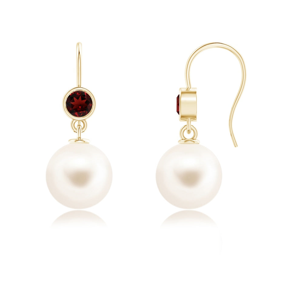 Freshwater Pearl Earrings with Bezel Garnet