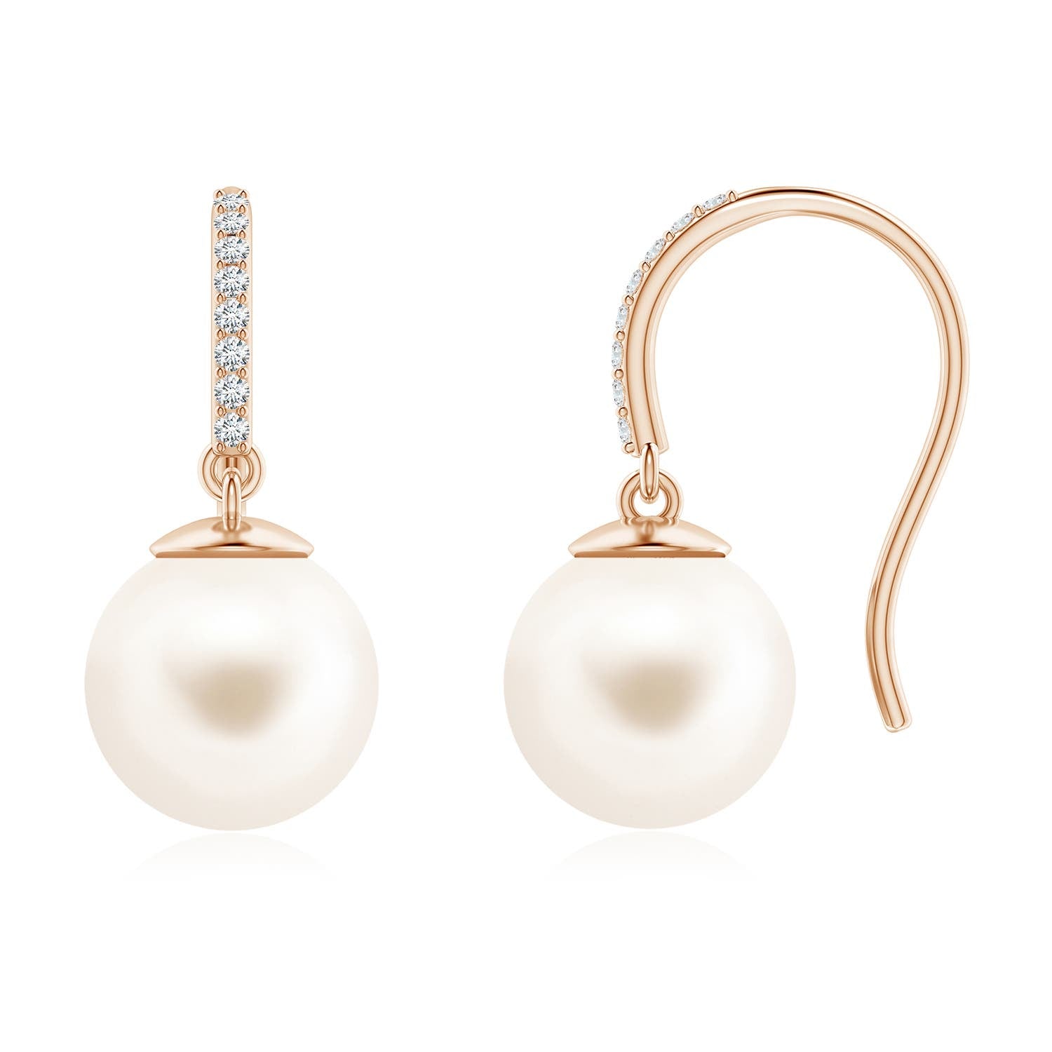 8 MM Classic Japanese Akoya Pearl and Diamond Drop Earrings in 18K Rose Gold