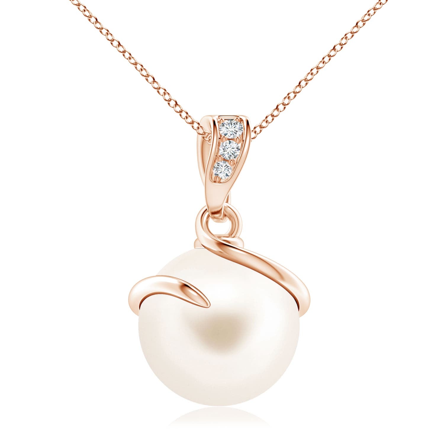 9 MM Freshwater Pearl and Pear Tanzanite Charm Necklace in 14K White Gold
