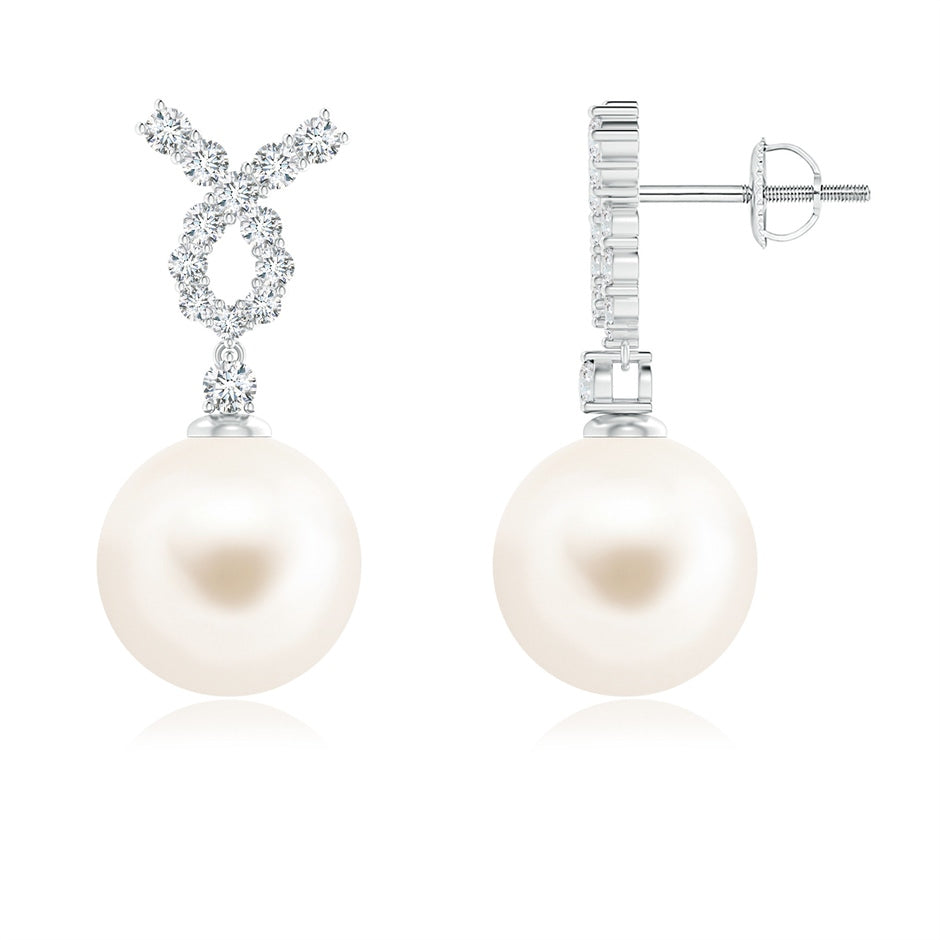 Freshwater Pearl Earrings with Diamond Ribbon