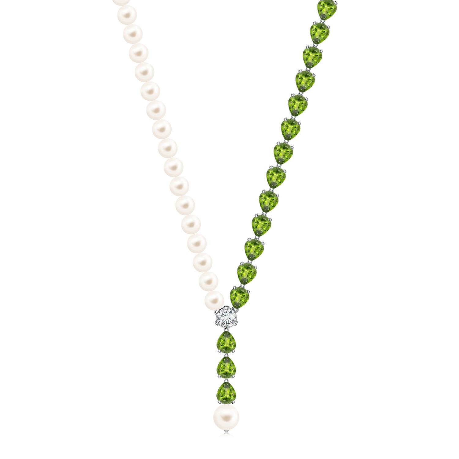 8 MM Freshwater Pearl and Pear Tanzanite Y Necklace in 14K White Gold