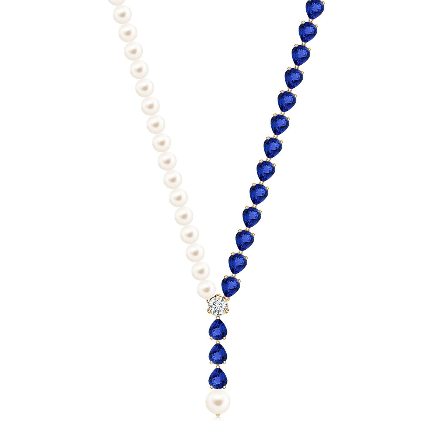 8 MM Freshwater Pearl and Pear Peridot Y Necklace in 18K Yellow Gold