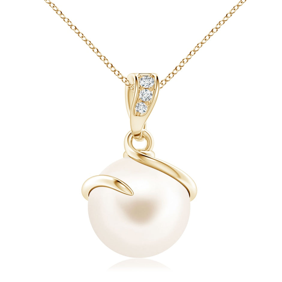 Freshwater Pearl Spiral Pendant with Diamonds