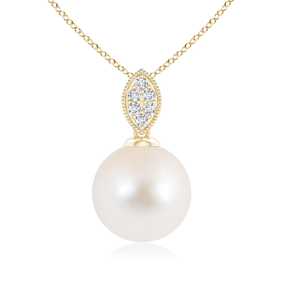 Freshwater Pearl Pendant with Diamond Leaf Bale