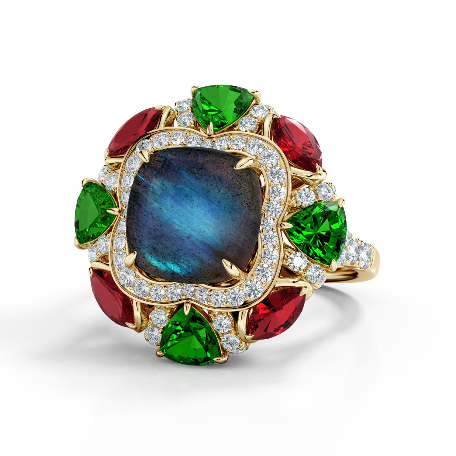 8.16 CTW GIA Certified Oval Opal Split Shank Ring with Diamond Halo in 14K Yellow Gold