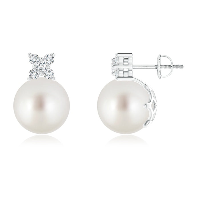 South Sea Pearl and Diamond Cluster Stud Earrings