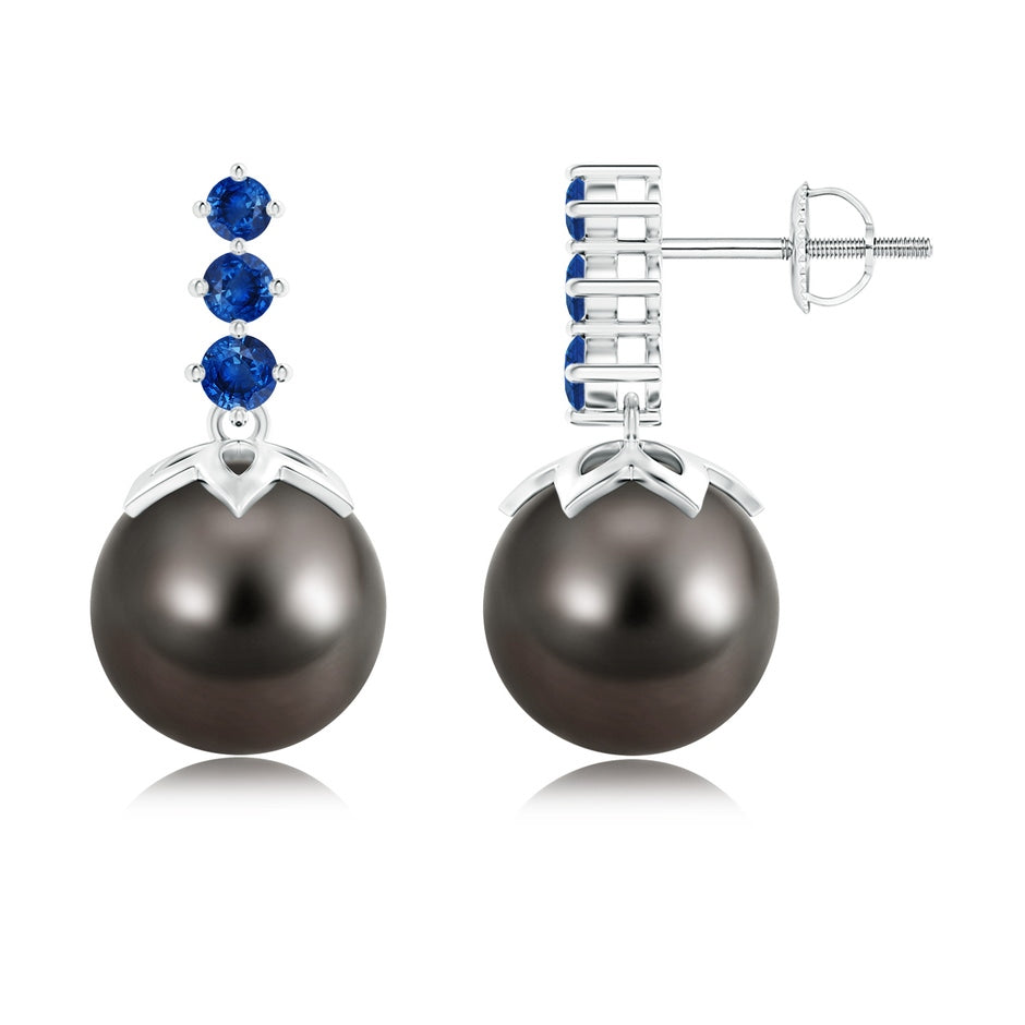 Tahitian Pearl Earrings with Graduated Sapphire
