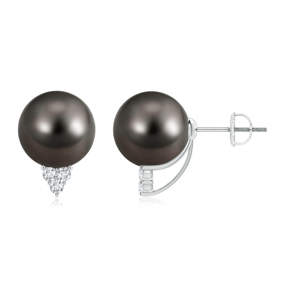 Tahitian Pearl Earrings with Diamond Trio