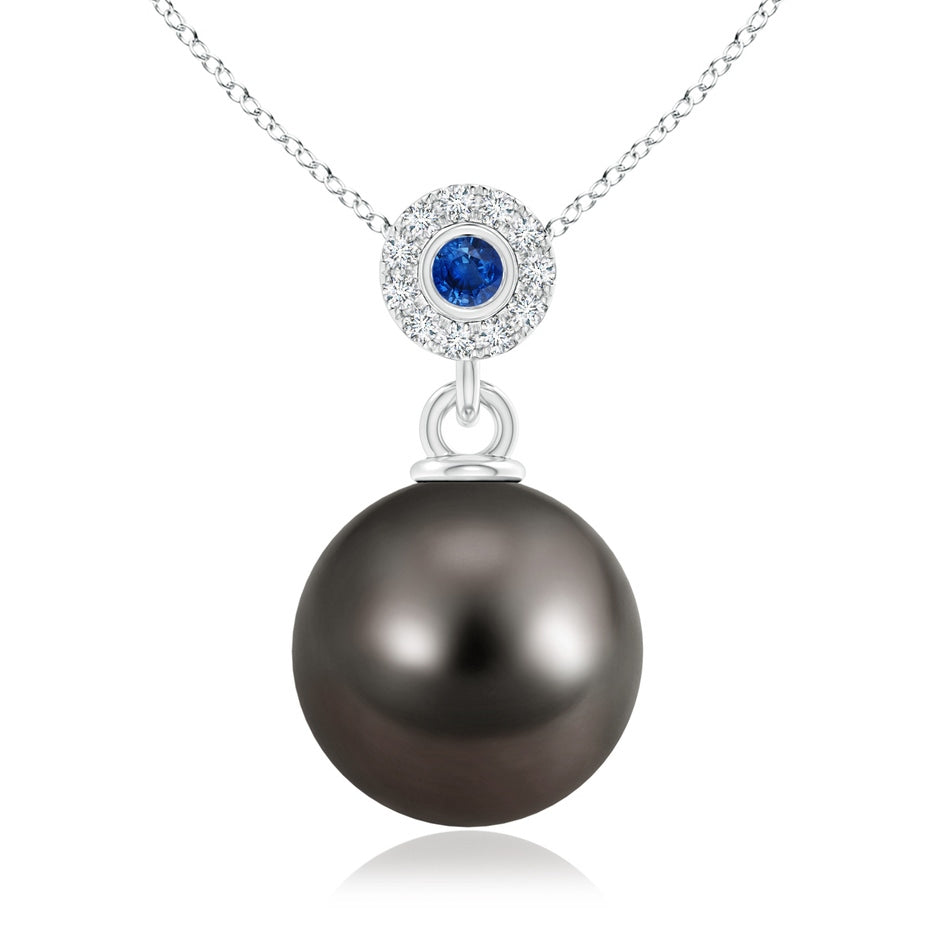 Tahitian Pearl Halo Pendant with Bezel Sapphire