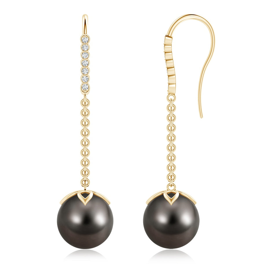 Tahitian Pearl and Diamond Long Dangle Earrings