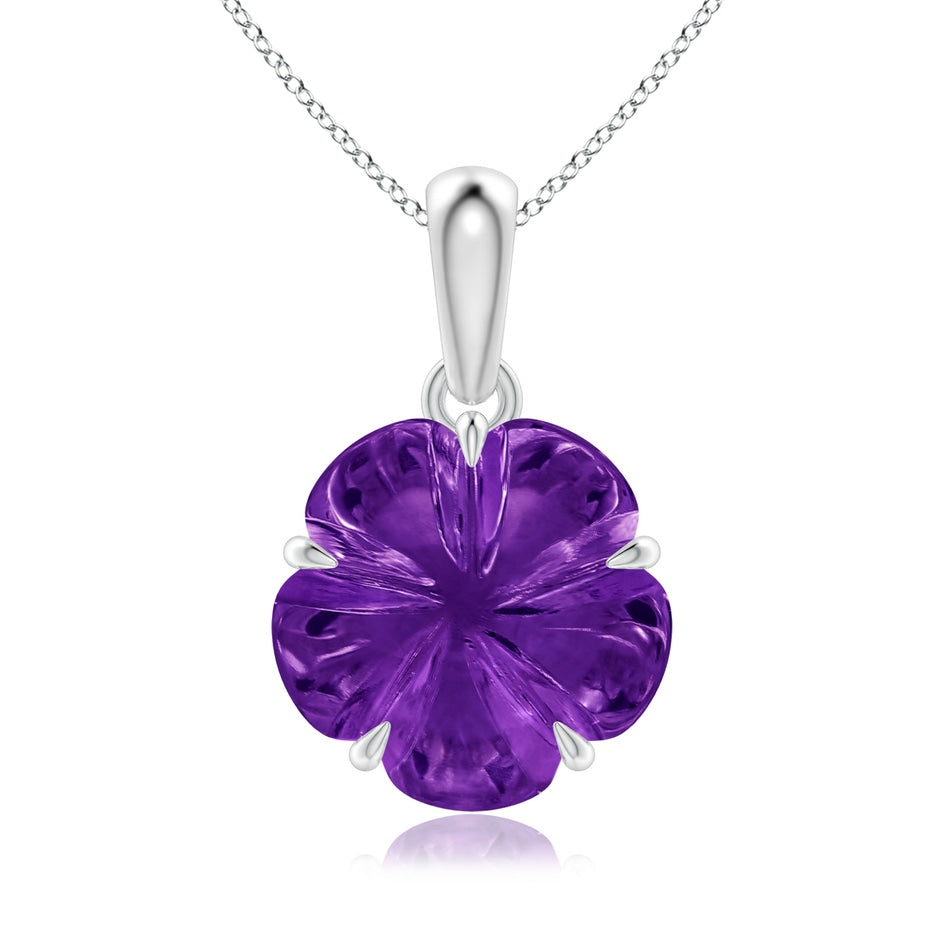 Five-Petal Flower Amethyst Solitaire Pendant