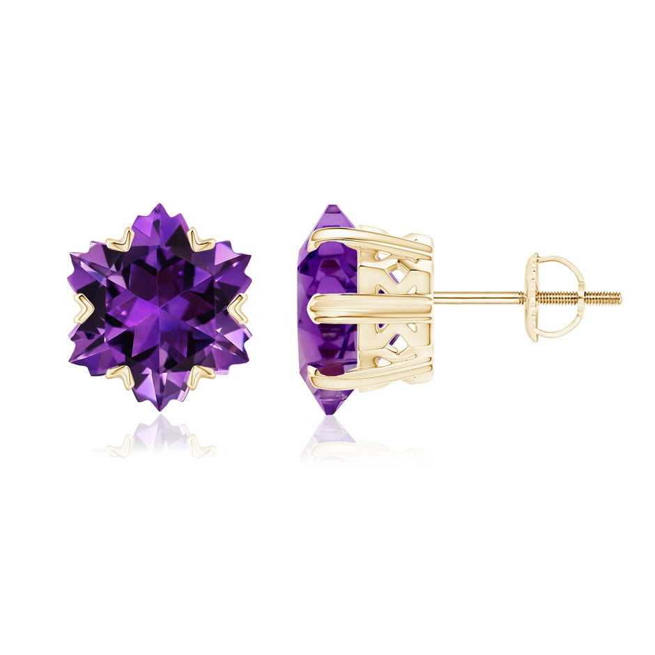 V-Prong-Set Snowflake-Cut Amethyst Stud Earrings