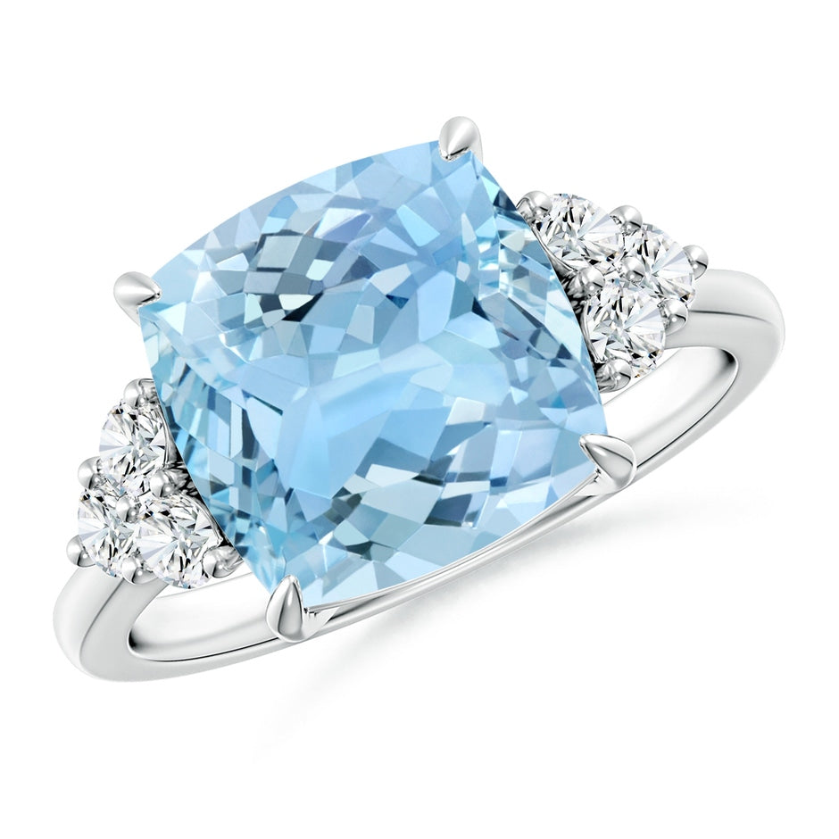 Cushion Aquamarine Engagement Ring with Trio Diamonds