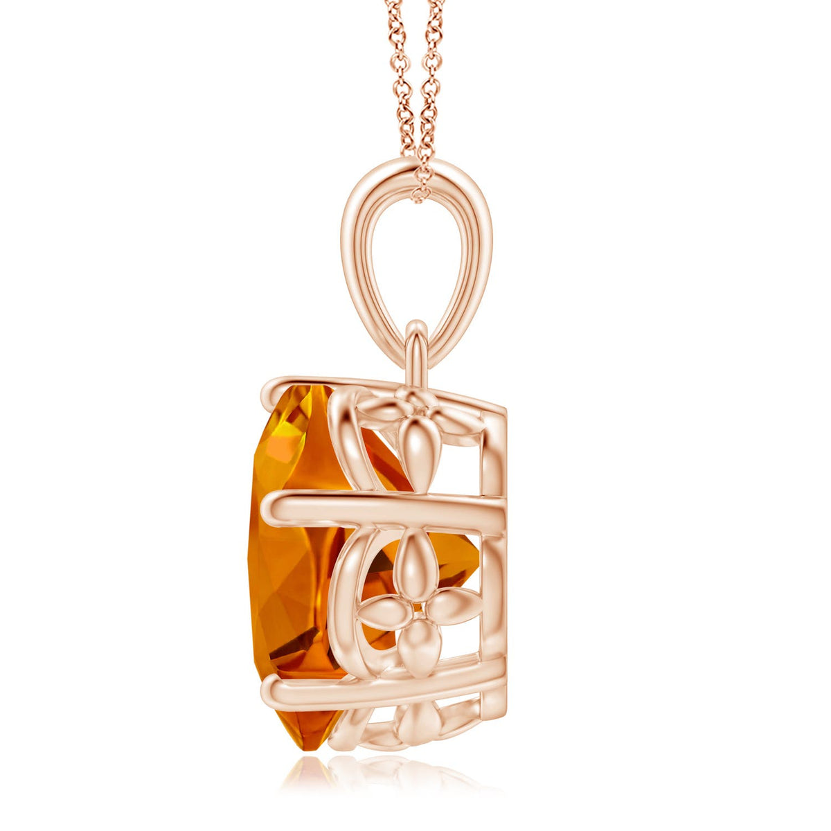3.5 CTW Solitaire Five-Petal Flower Citrine Pendant in 14K Rose Gold