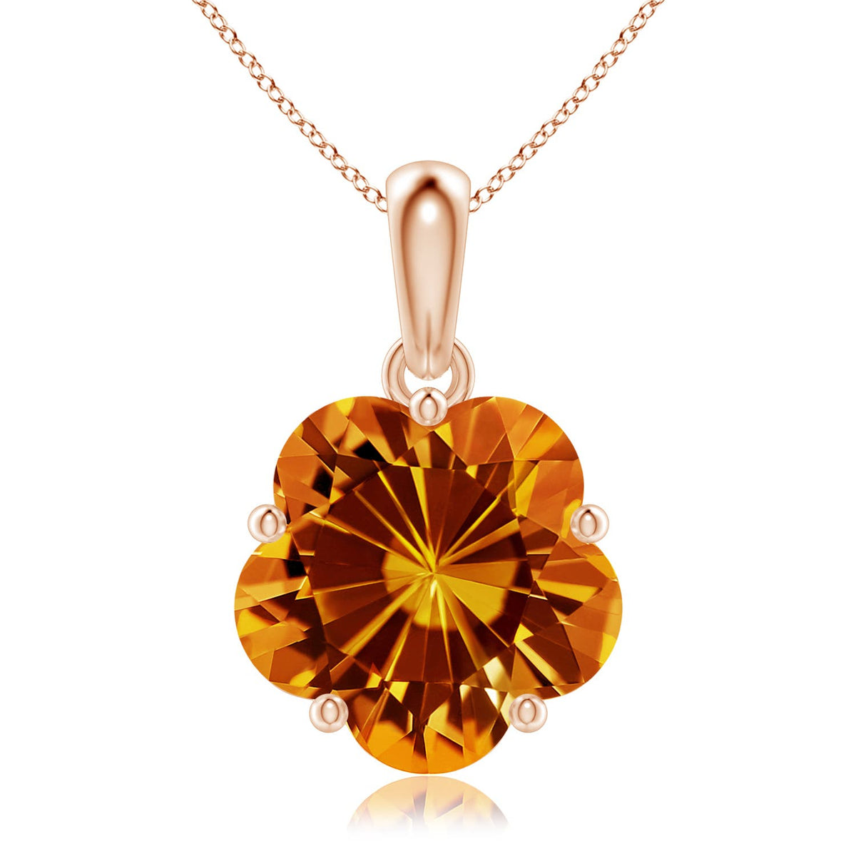 3.5 CTW Solitaire Five-Petal Flower Citrine Pendant in 14K Rose Gold