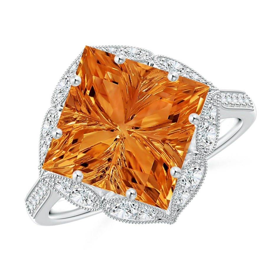 Vintage Inspired Square Citrine Ring with Diamonds