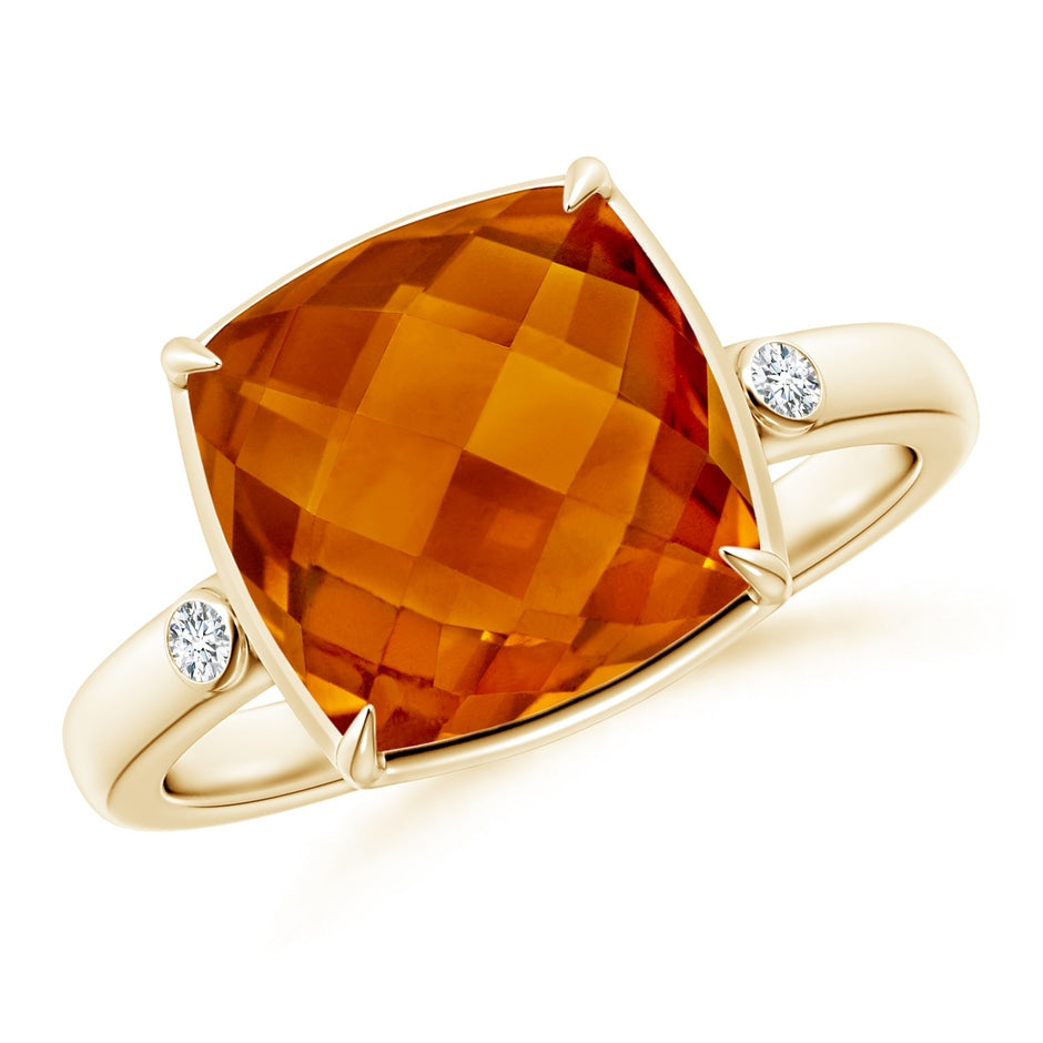 Cushion Citrine Cocktail Ring with Bezel Diamonds