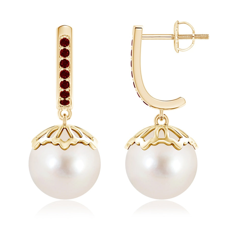 Classic Freshwater Pearl & Ruby Dangle Earrings