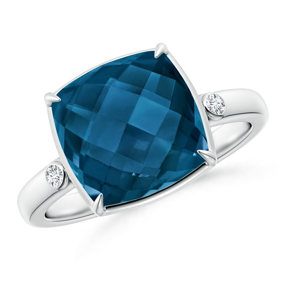 Cushion London Blue Topaz Cocktail Ring with Bezel Diamonds