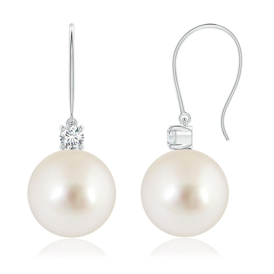South Sea Pearl & Diamond Fish Hook Earrings
