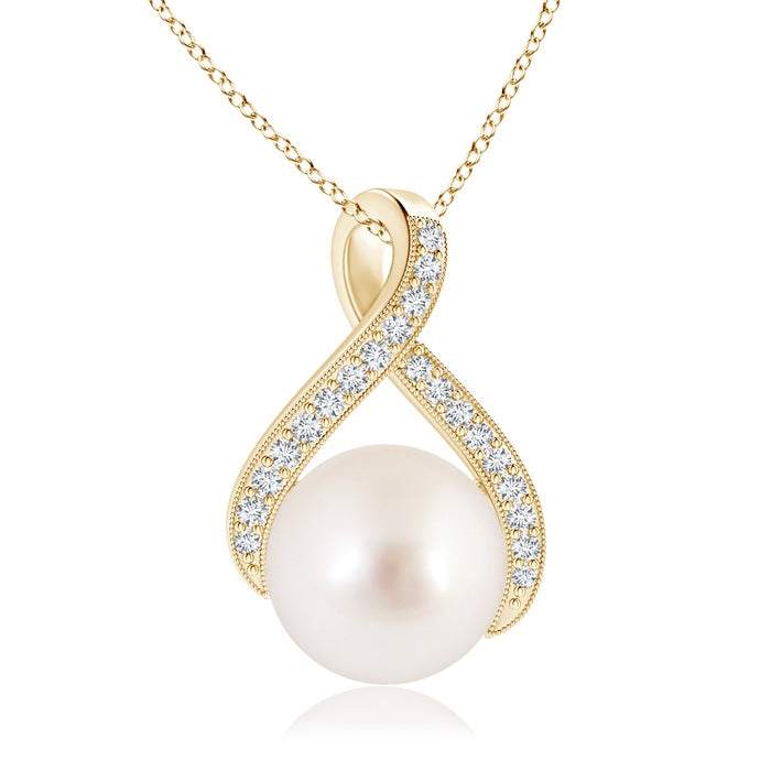 South Sea Pearl Swirl Ribbon Pendant with Diamonds