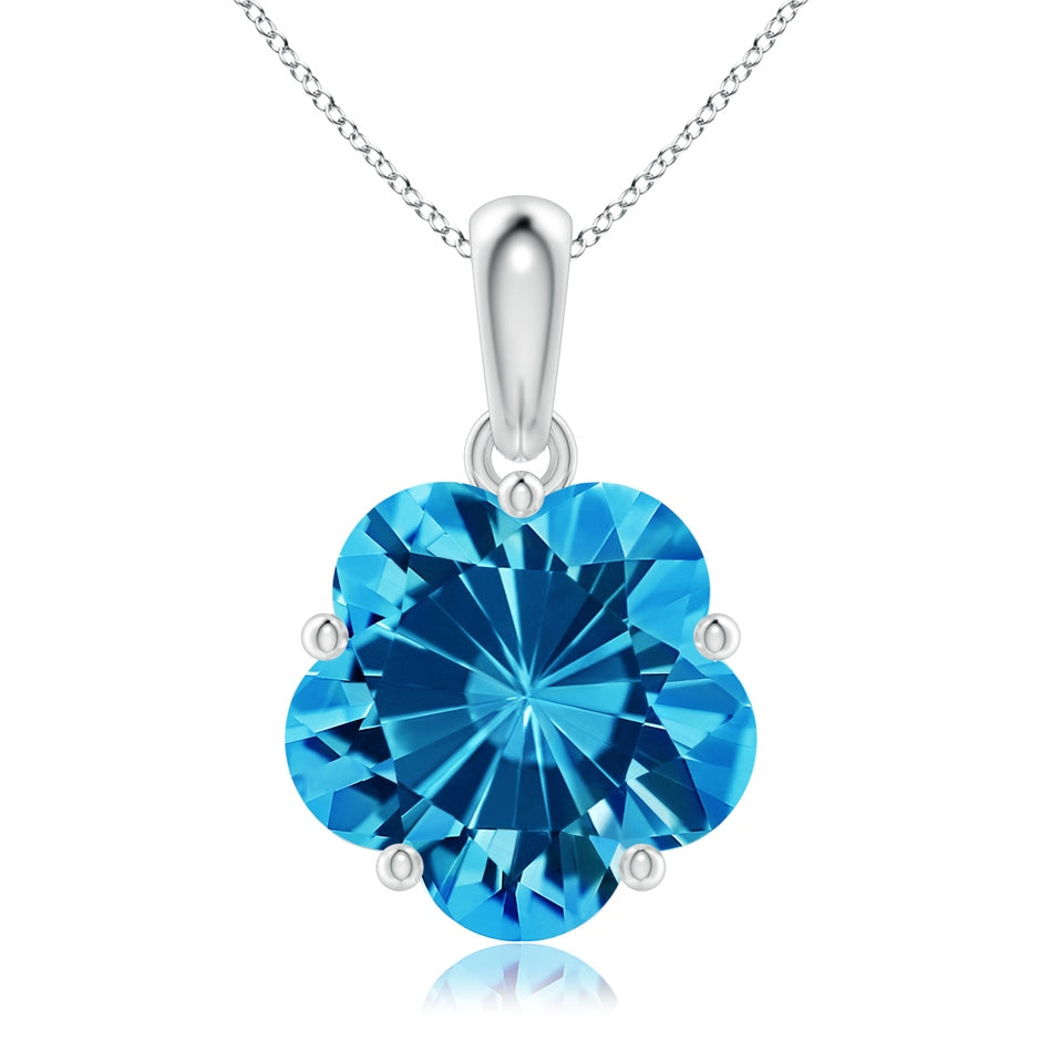 Solitaire Five-Petal Flower Swiss Blue Topaz Pendant