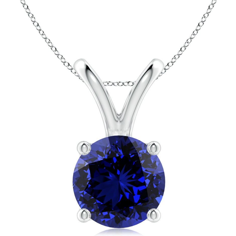 Lab-Grown V-Bale Round Blue Sapphire Solitaire Pendant