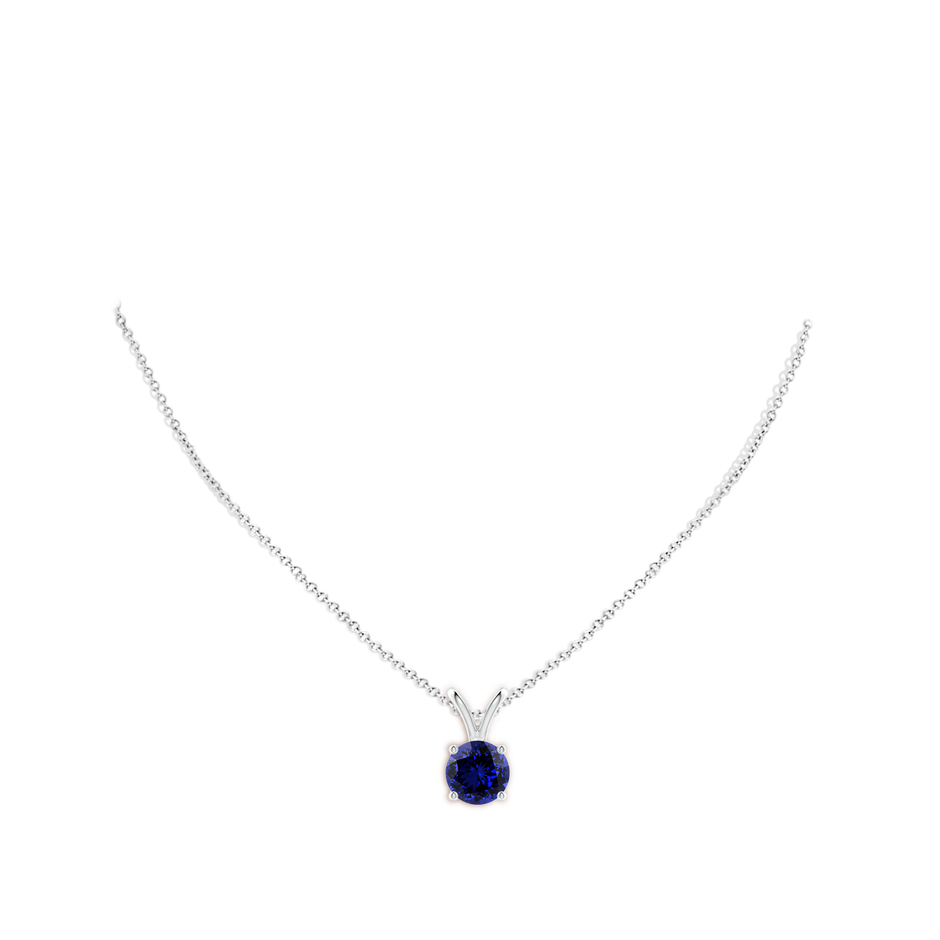 Lab-Grown V-Bale Round Blue Sapphire Solitaire Pendant