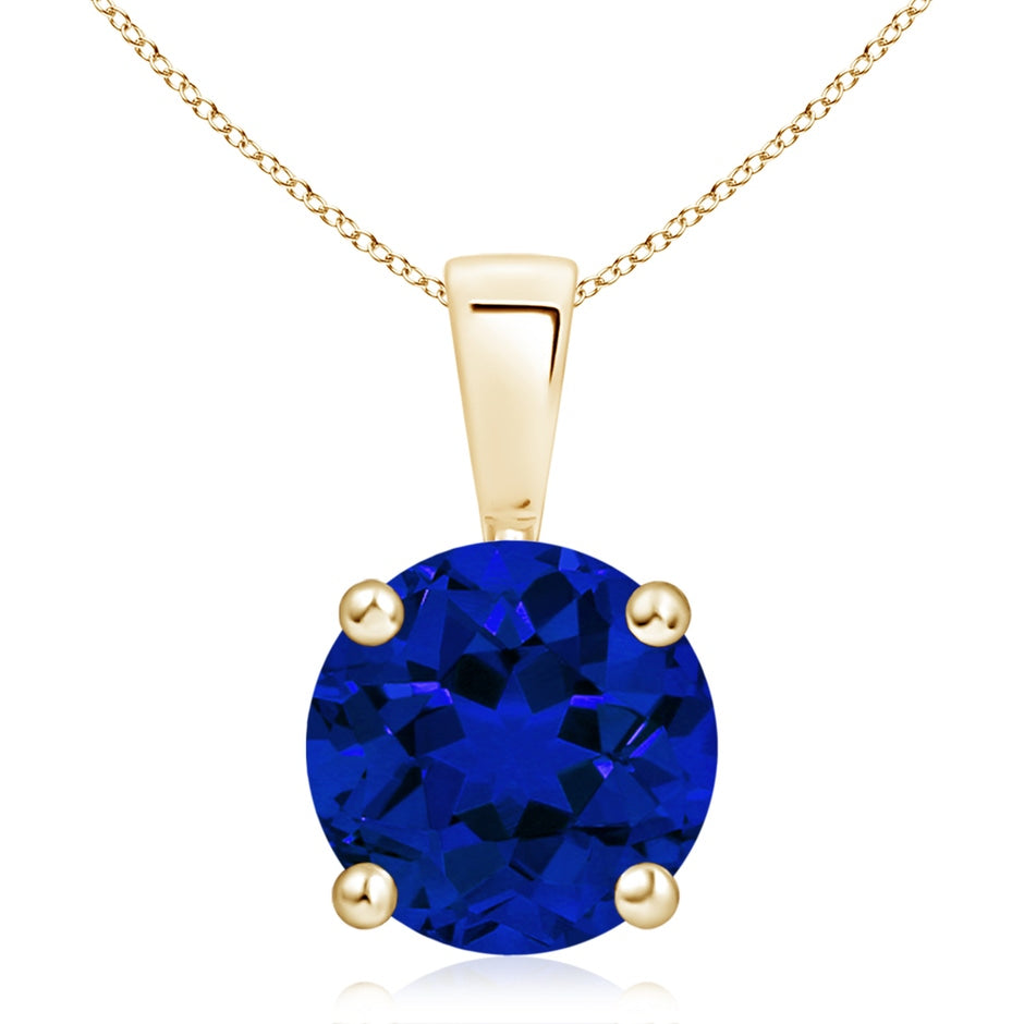 Classic Prong-Set Round Lab-Grown Blue Sapphire Solitaire Pendant