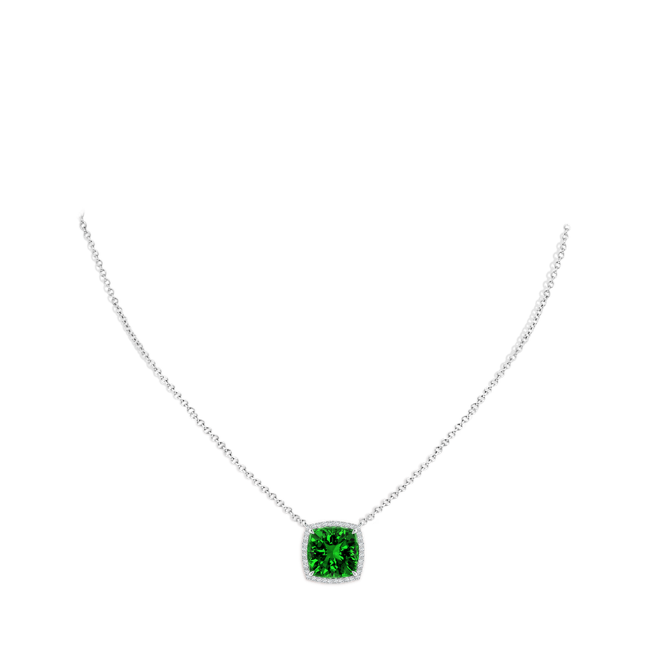 Lab-Grown Cushion Emerald Halo Pendant with Filigree