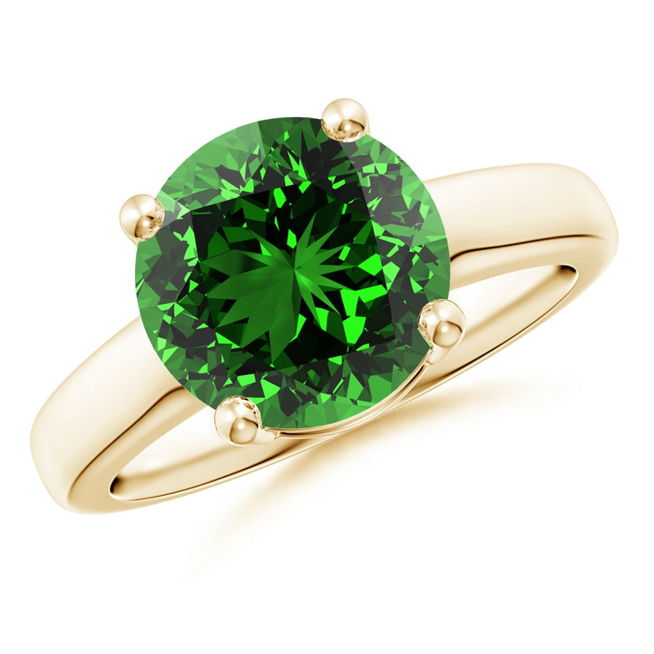 Lab-Grown Round Emerald Solitaire Engagement Ring