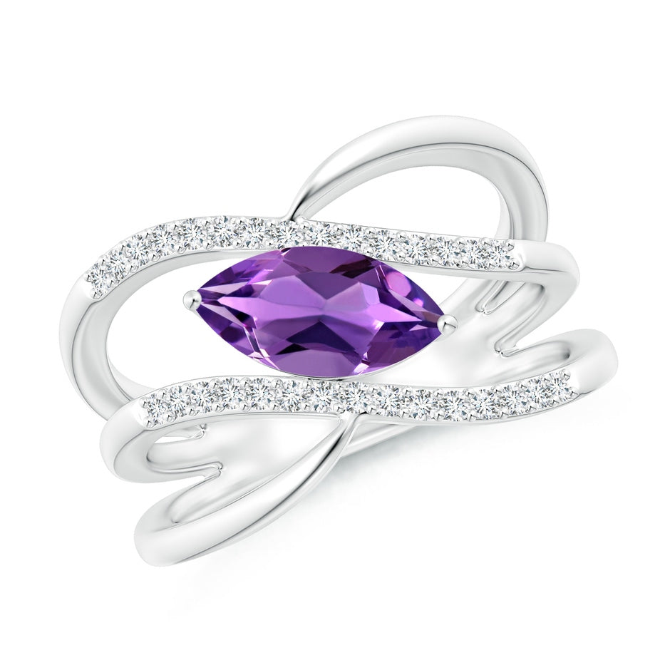 Diagonal Marquise Amethyst Ribbon Shank Ring