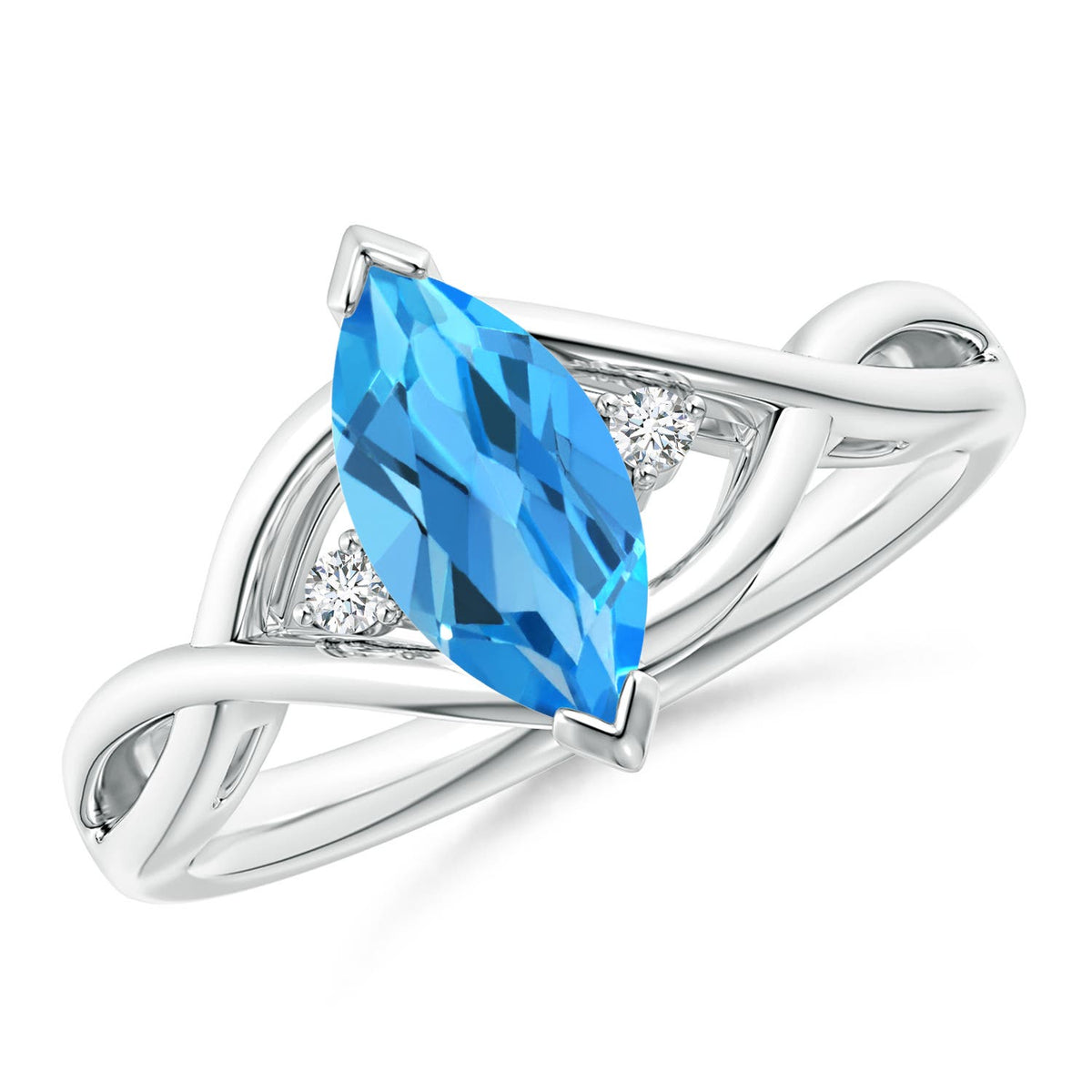 1.03 CTW Solitaire Oval Swiss Blue Topaz Ring with Trio Diamond Accents in 14K Yellow Gold