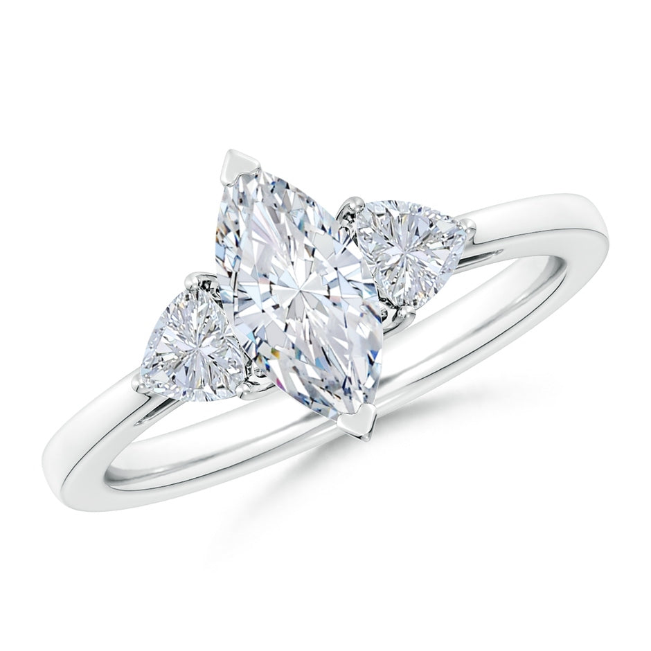 IGI Certified Lab-Grown Marquise and Trillion Diamond Three Stone Reverse Tapered Shank Engagement Ring