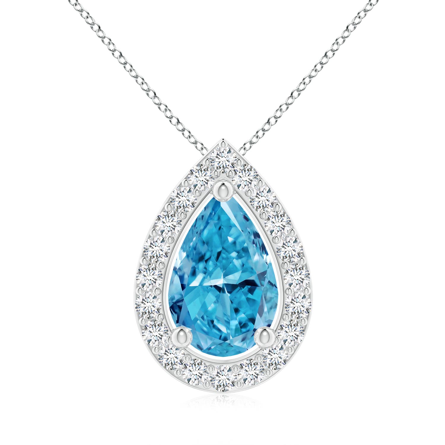 1.84 CTW Prong-Set Oval Fancy Intense Blue Diamond Halo Pendant in 18K White Gold