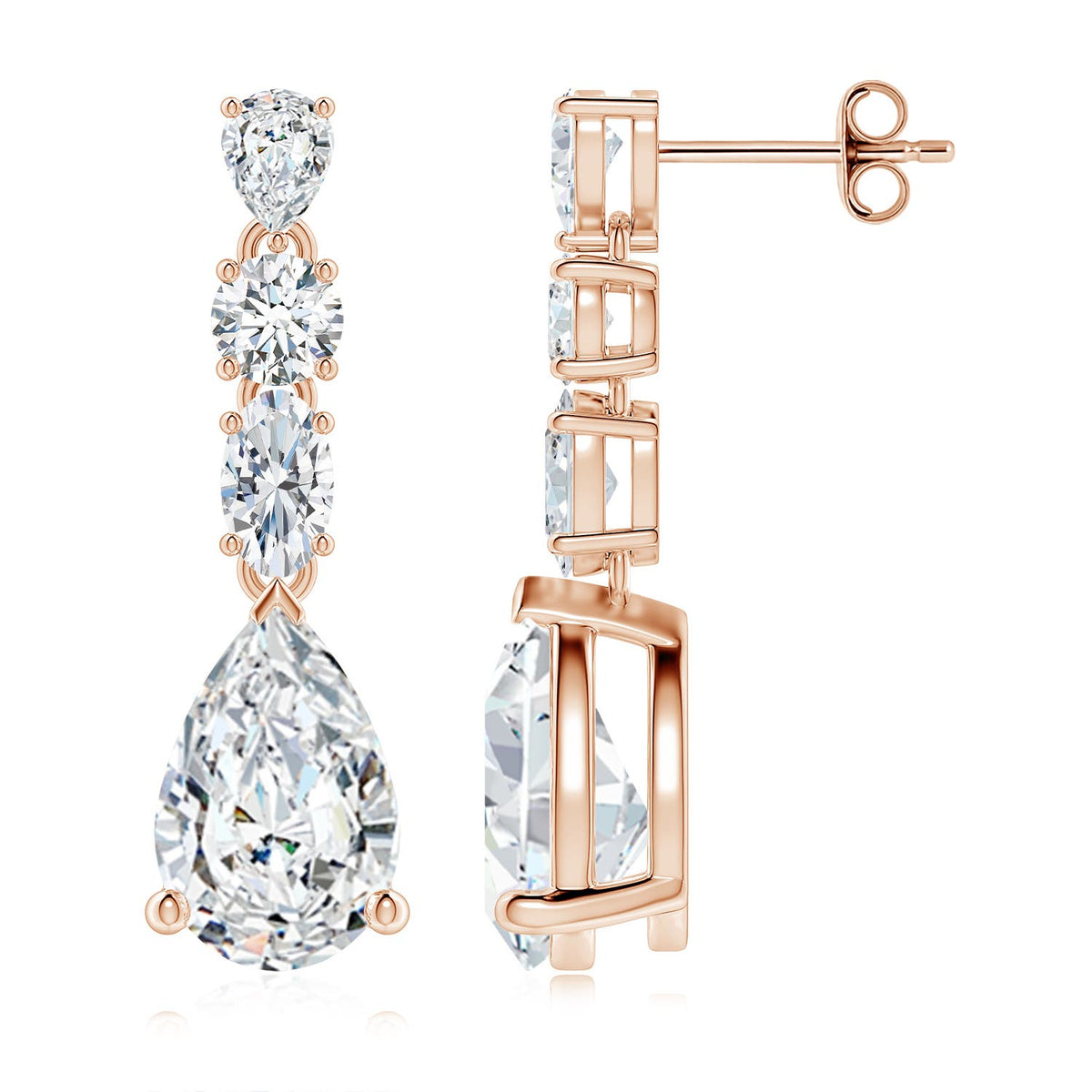 4.14 CTW Multi-Shape Diamond Dangle Earrings in 18K Rose Gold