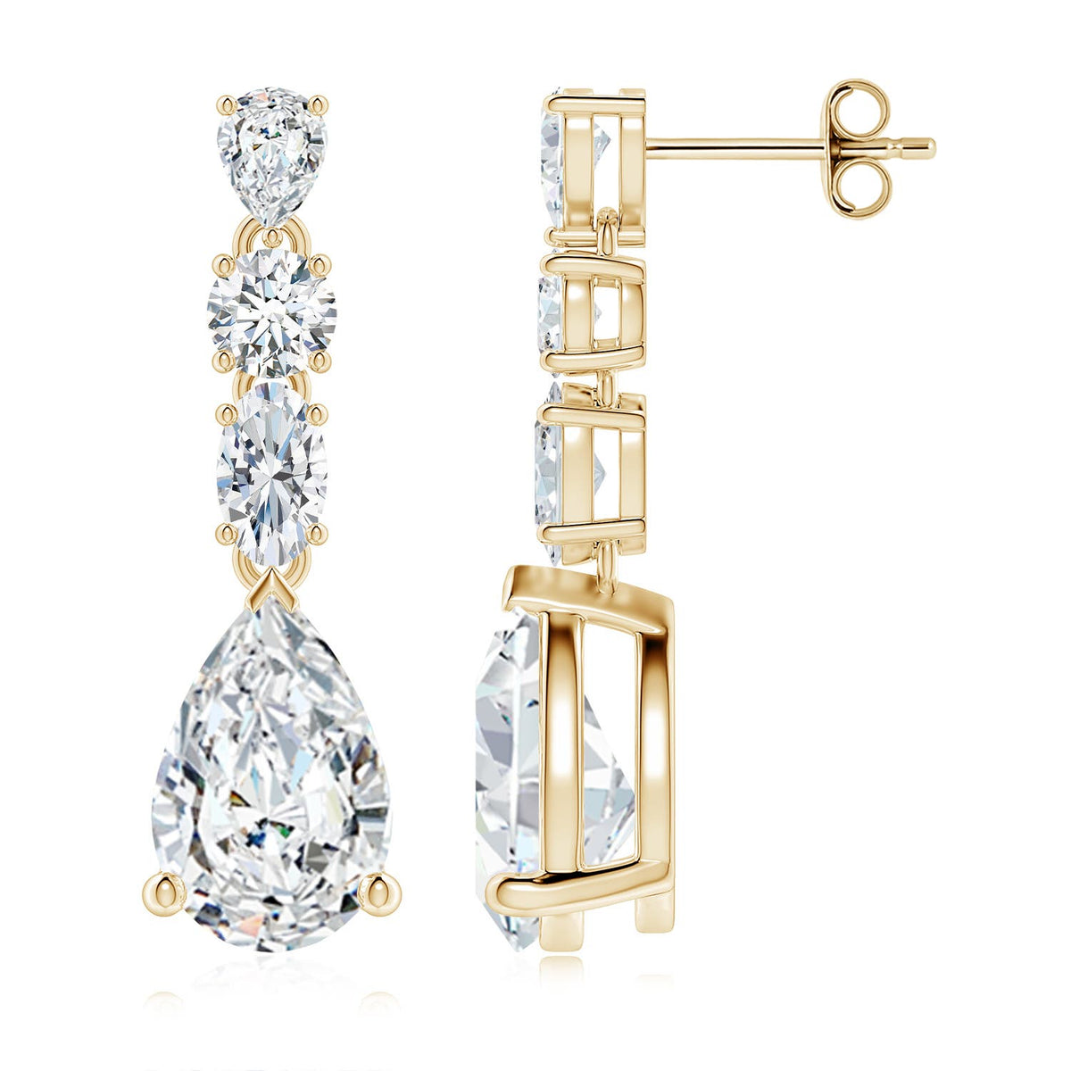 4.14 CTW Multi-Shape Diamond Dangle Earrings in 14K Yellow Gold