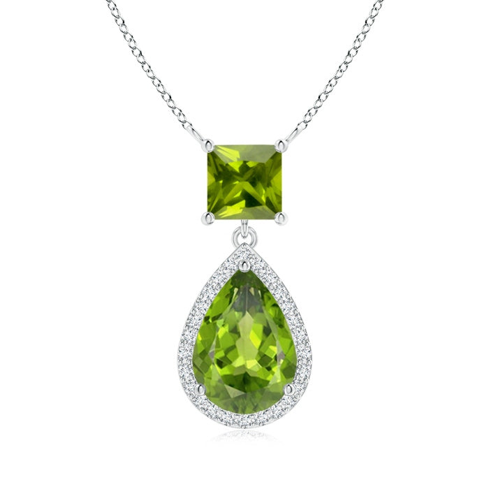 Square and Pear Peridot Pendant with Diamond Halo
