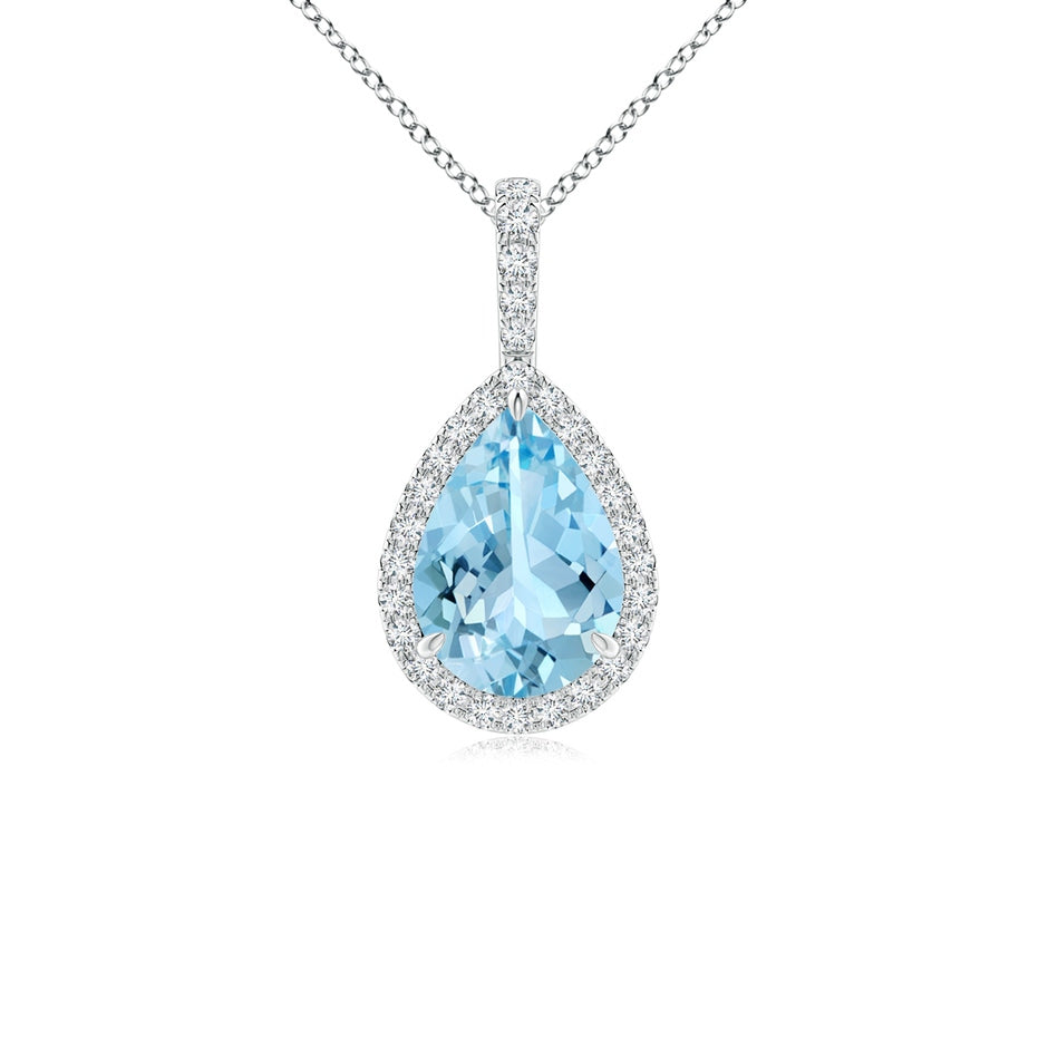 Aquamarine Teardrop Pendant with Diamond Halo