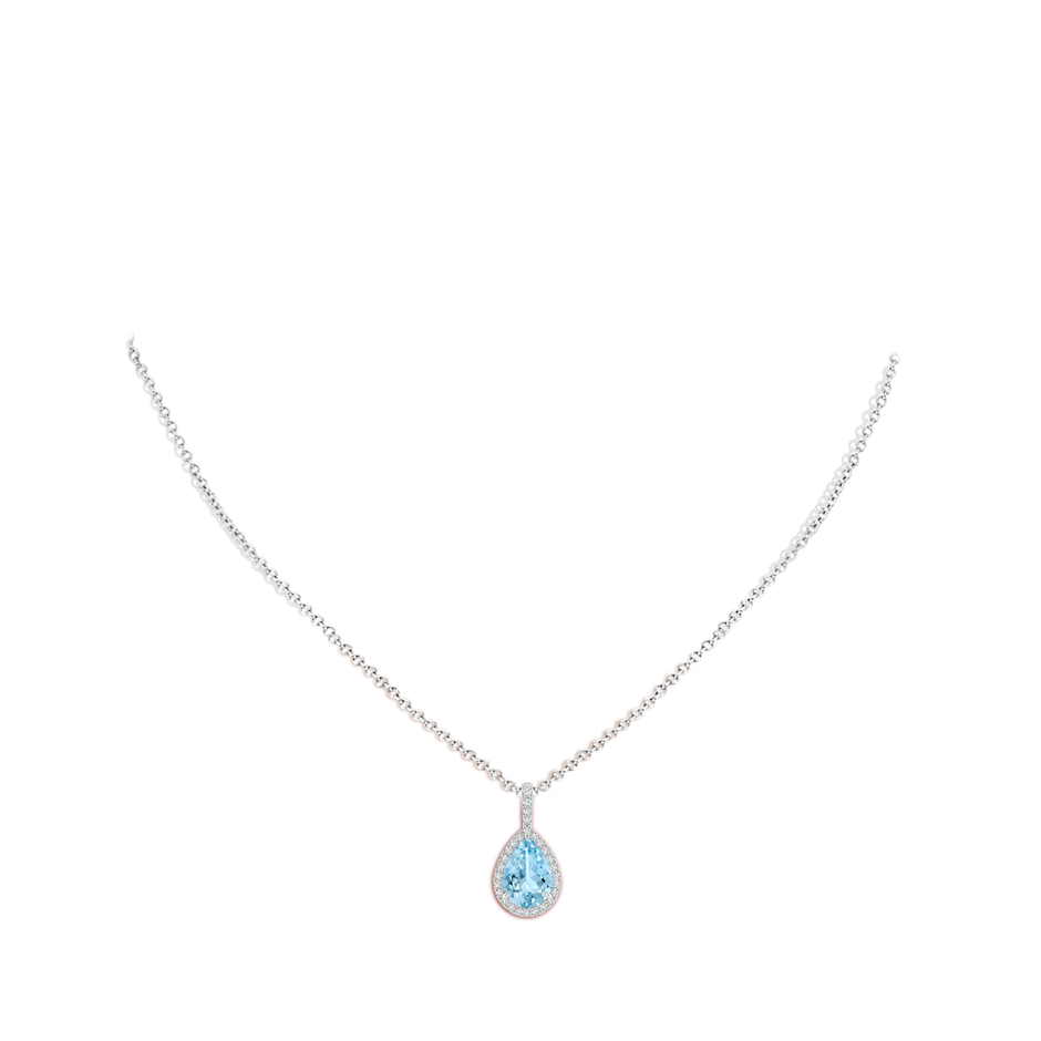Aquamarine Teardrop Pendant with Diamond Halo